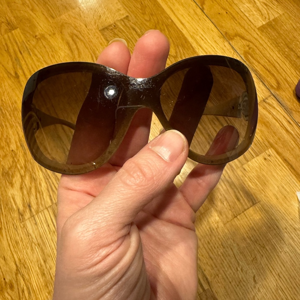 Chanel Camilla Flower Vintage Aviator Hinge Wrap Around Sunglasses Beige - Picture 4 of 10